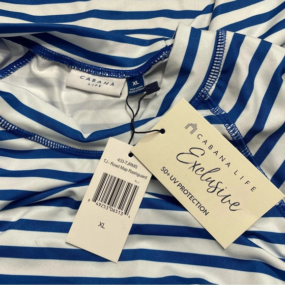NWT CABANA LIFE Road Map RashGuard  UPF 50+ Stripped Blue Top XL - Picture 2 of 9